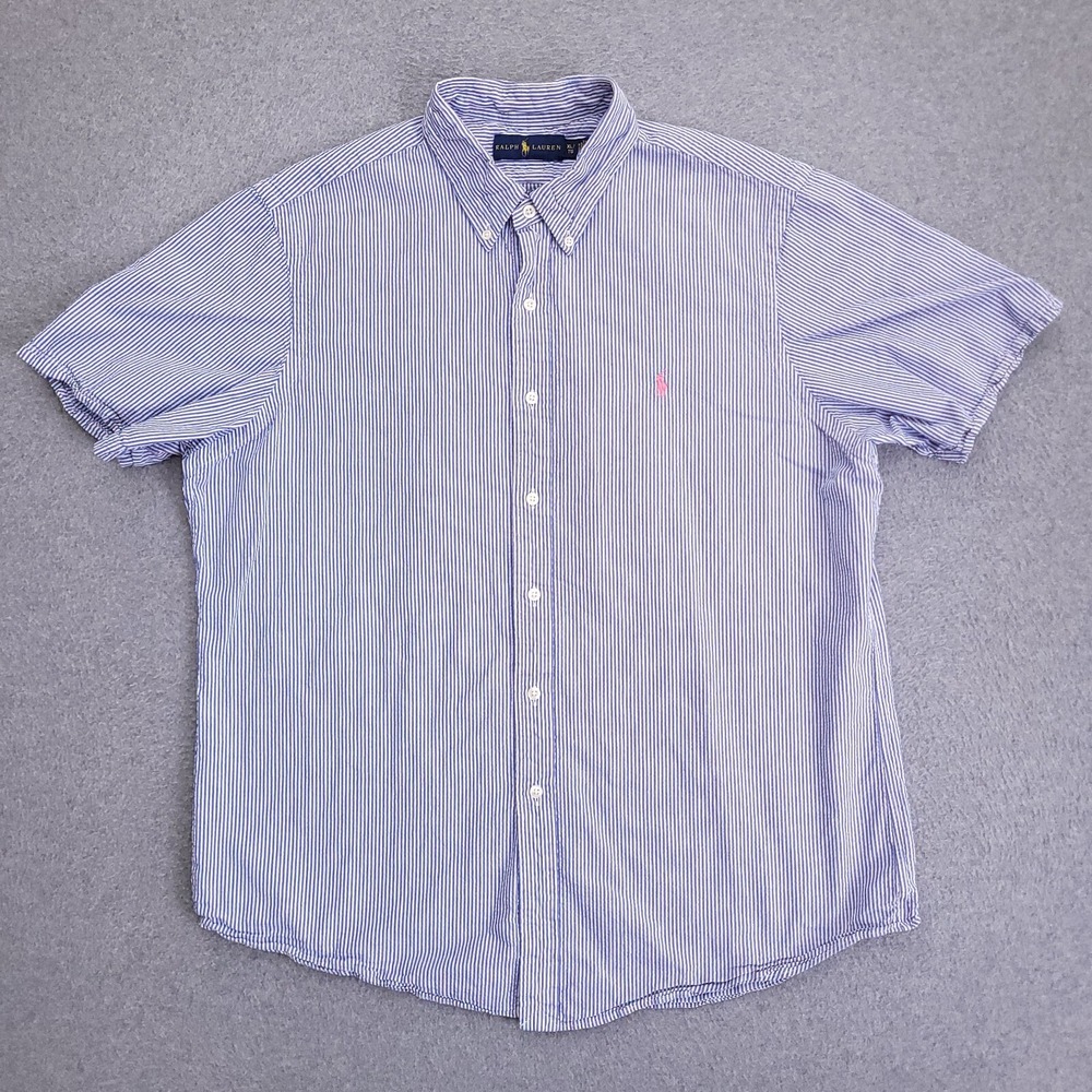 Ralph Lauren RL Untucked Shirt Mens XL Seersucker Button Down Blue White